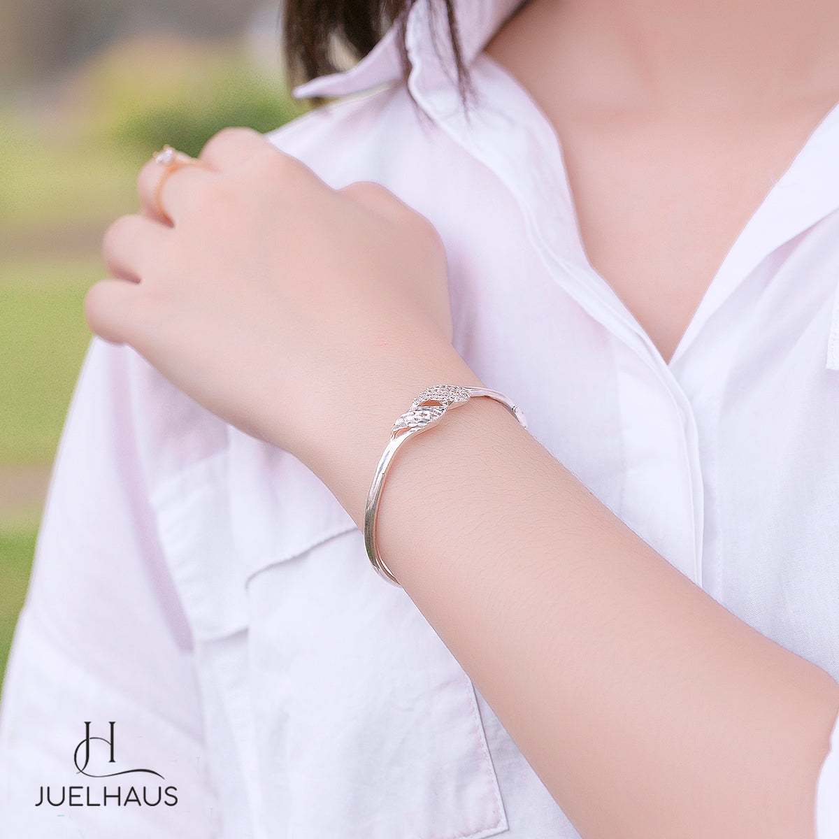 JUELHAUS Women's Silver Bracelet with 2 Waves and Attractive Stones