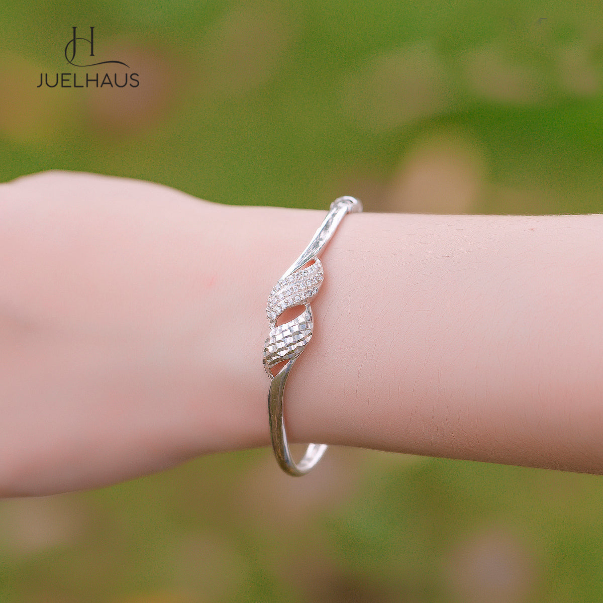 JUELHAUS Women's Silver Bracelet with 2 Waves and Attractive Stones