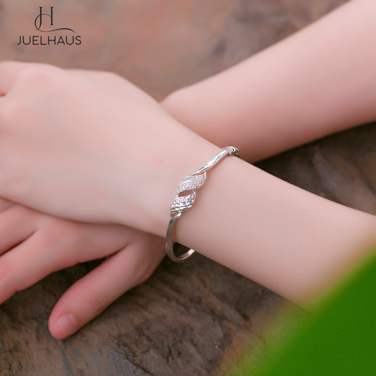 JUELHAUS Women's Silver Bracelet with 2 Waves and Attractive Stones