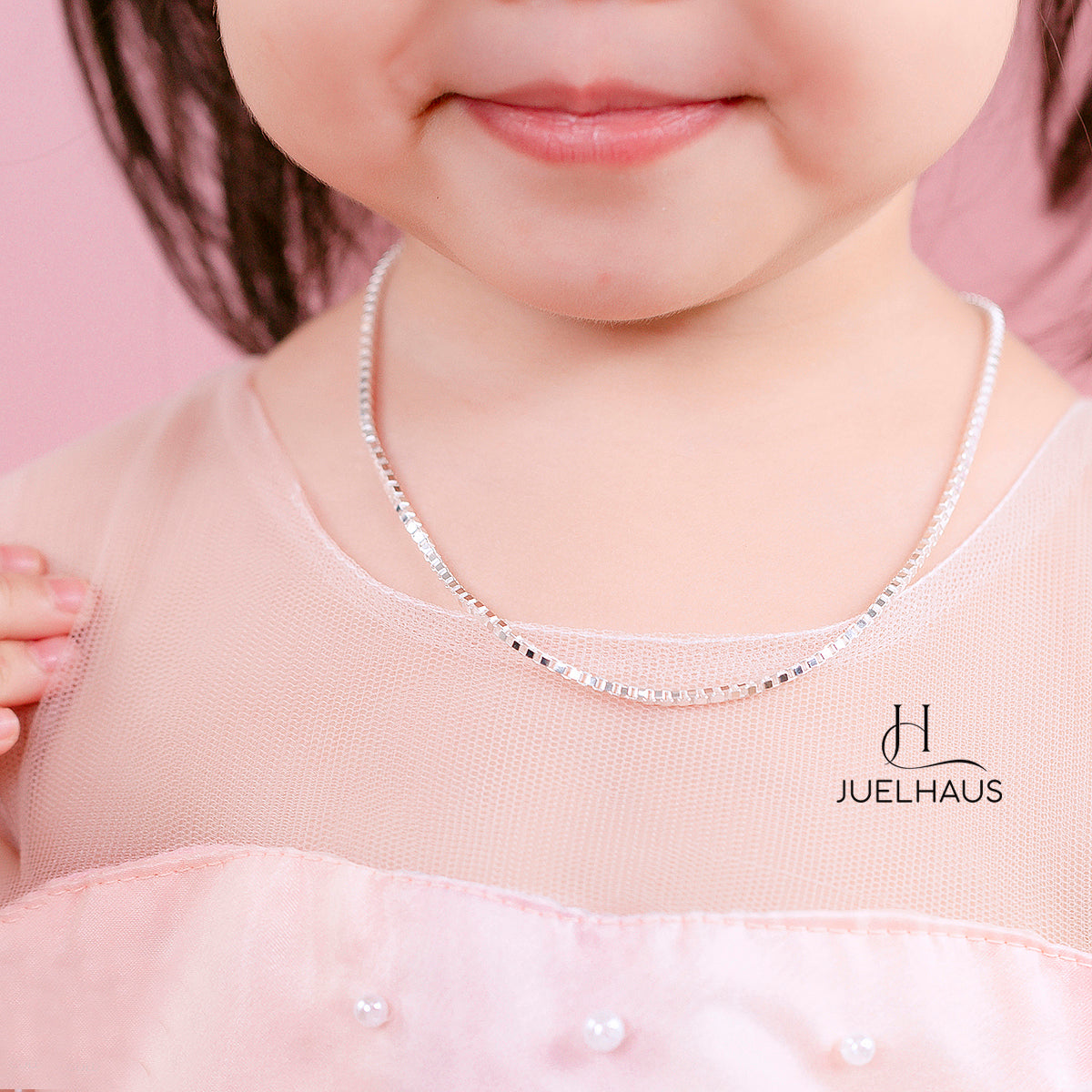 JUELHAUS Silver Necklace for Children S925 Super Soft Square Noodles, Easy to Combine with Face Wear