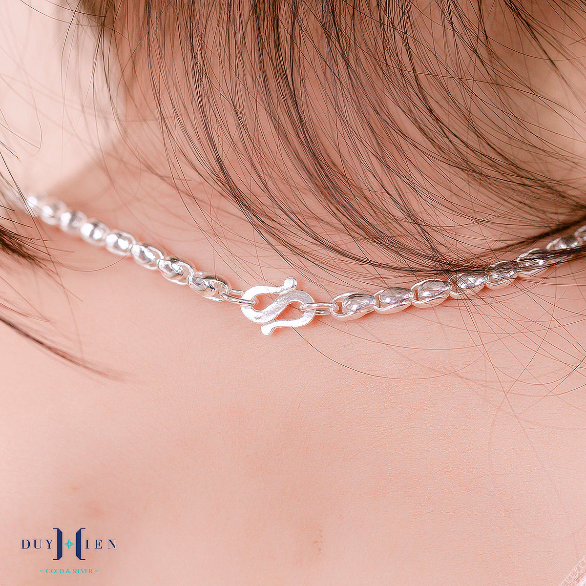 JUELHAUS Silver Necklace Gift for Children Ladle-style Rice Beads, Smooth and Round, Comfortable to Wear