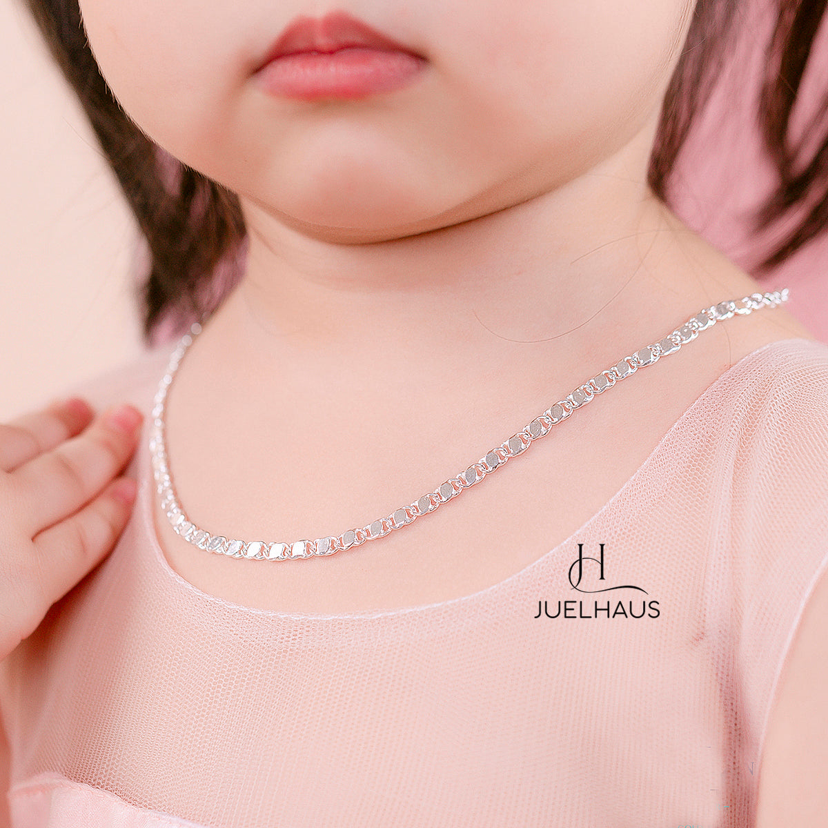 JUELHAUS Children's Silver Necklace, Flat Sesame Chain Style, Smooth, Strong, Long-Lasting