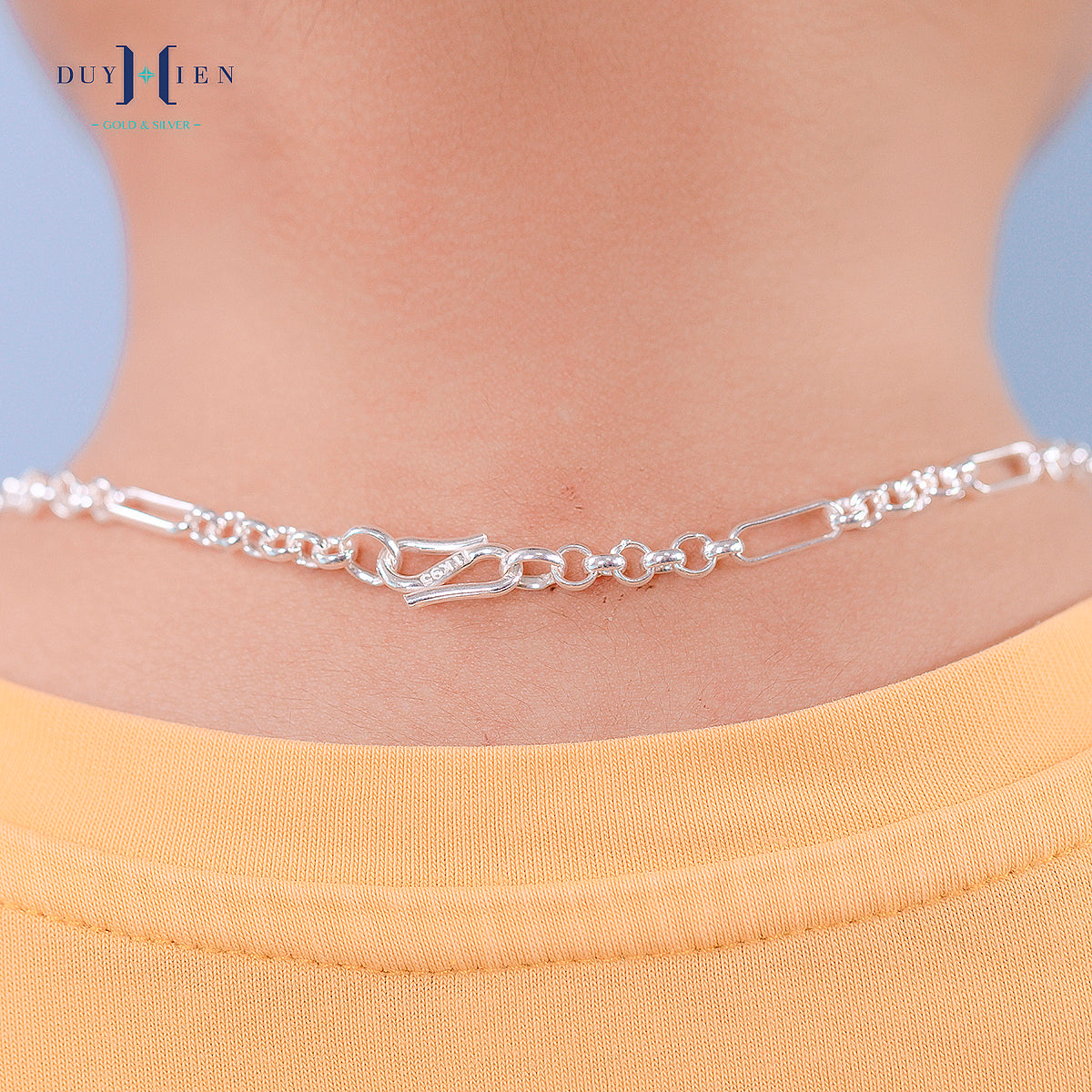 JUELHAUS Silver Necklace Gift for Children Hollow Chain Style with 3 Round Eyes Connecting 1 Long Eye Unique and Eye-catching