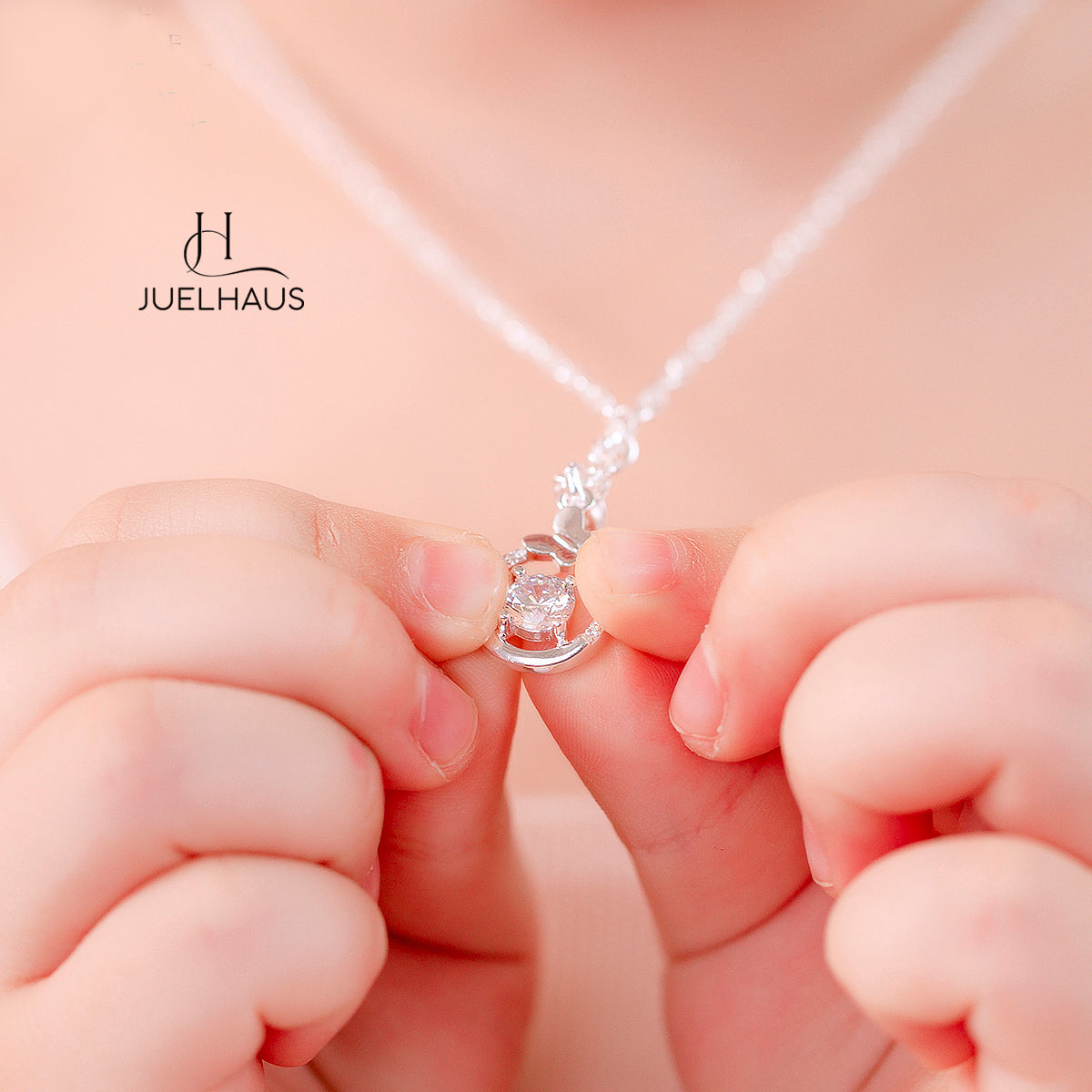 JUELHAUS Pure S990 Silver Necklace for sisters Italian-style Pendant with Butterfly Perched on Stone with 4 Sparkling Cups