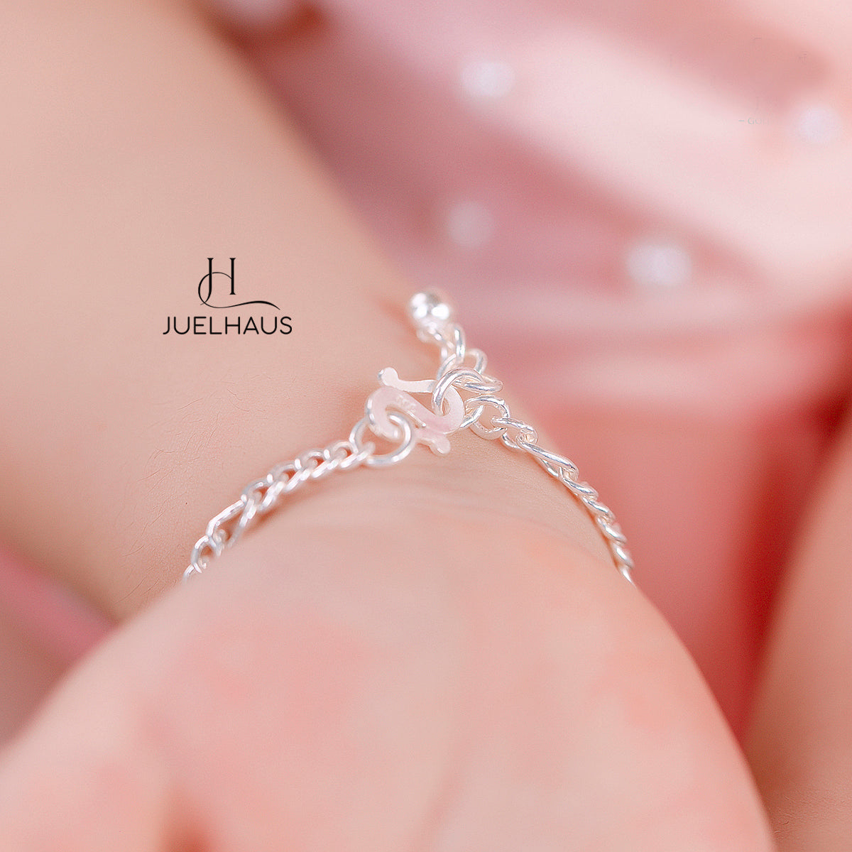 JUELHAUS Silver Baby Bracelets with Stylized Single String Bells Interspersed with Long Round Eyes