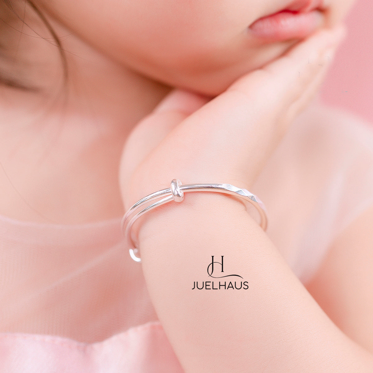 JUELHAUS S990 Pure Silver Bracelet, Adjustable Size, Lucky Four-Leaf Clover Shape, For Girls