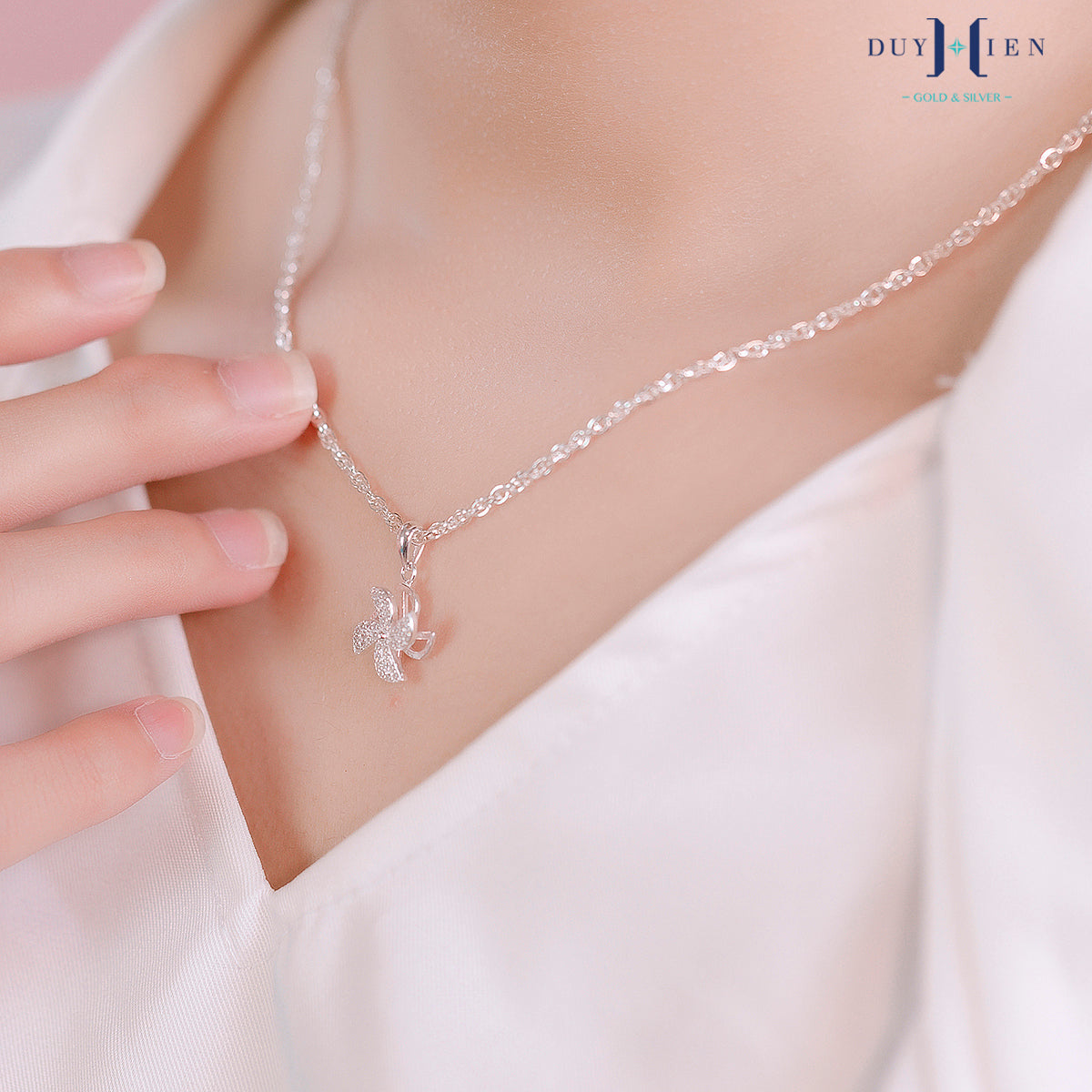 JUELHAUS Silver Necklace Gift for sisters Pure S990 Pinwheel Shape 3D Fixed Wing Non-rotating