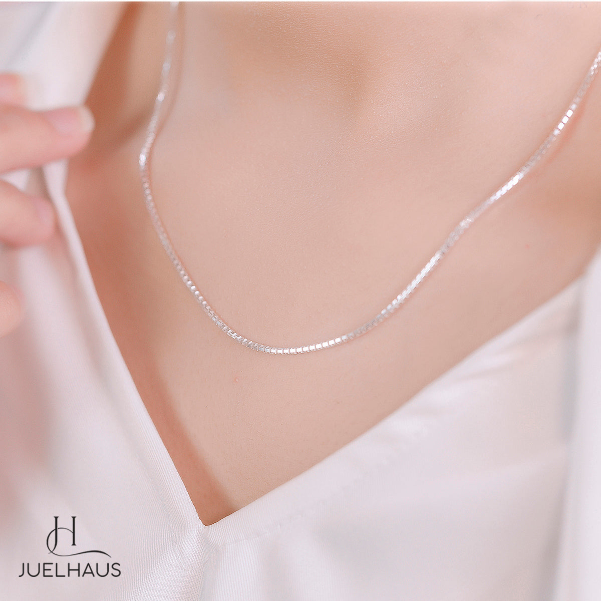 JUELHAUS S925 Silver Necklace for Women, Super Soft Small Square Noodles, Many Sizes, Easy to Combine, Wear Gracefully and Sparklingly