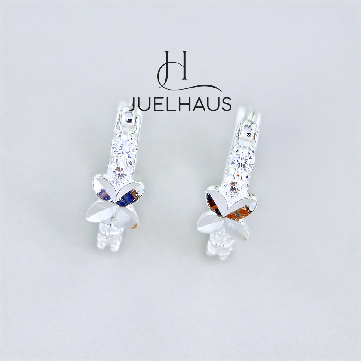 JUELHAUS Silver Earrings for Children, Non-Round Style, 1 Row of Cute Small Stones with 4 Bright Milled Flowers