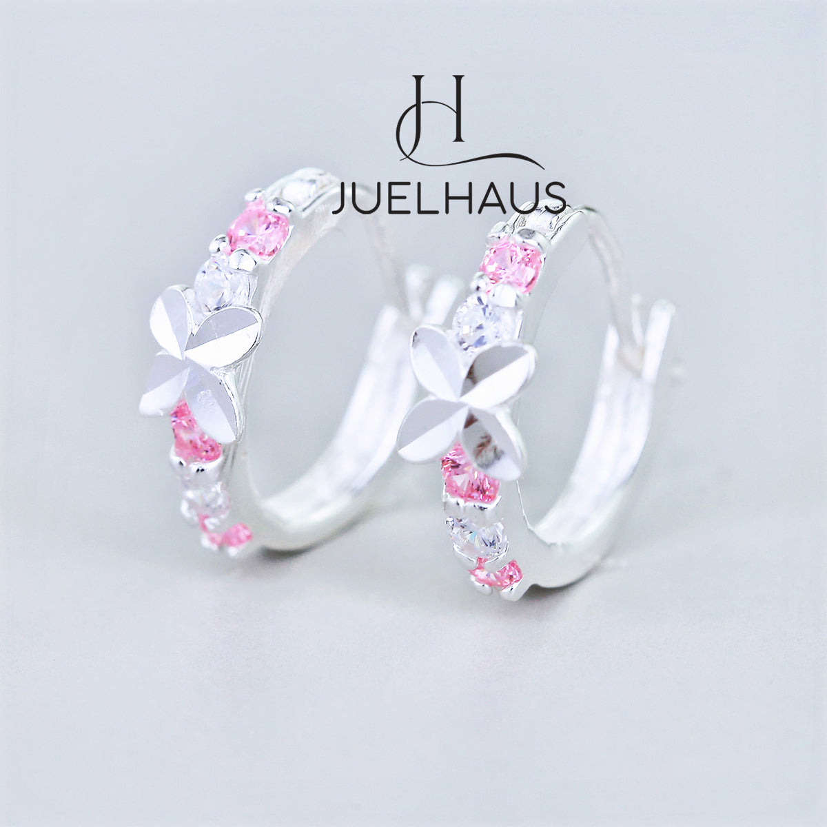 JUELHAUS Silver Earrings for Children, Non-Round Style, 1 Row of Cute Small Stones with 4 Bright Milled Flowers
