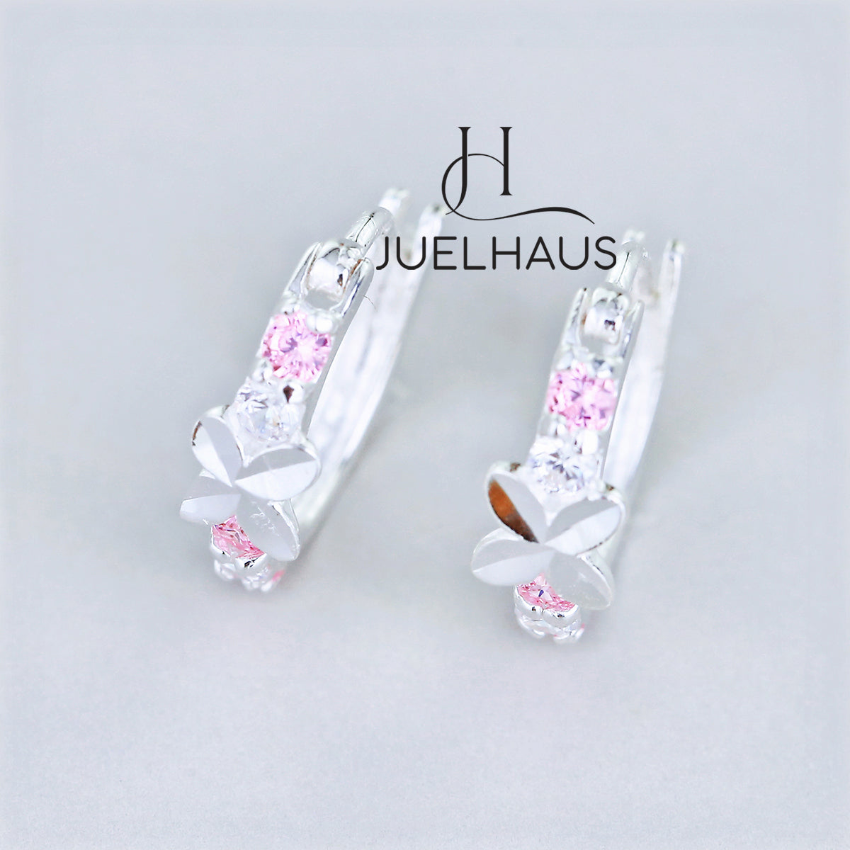 JUELHAUS Silver Earrings for Children, Non-Round Style, 1 Row of Cute Small Stones with 4 Bright Milled Flowers
