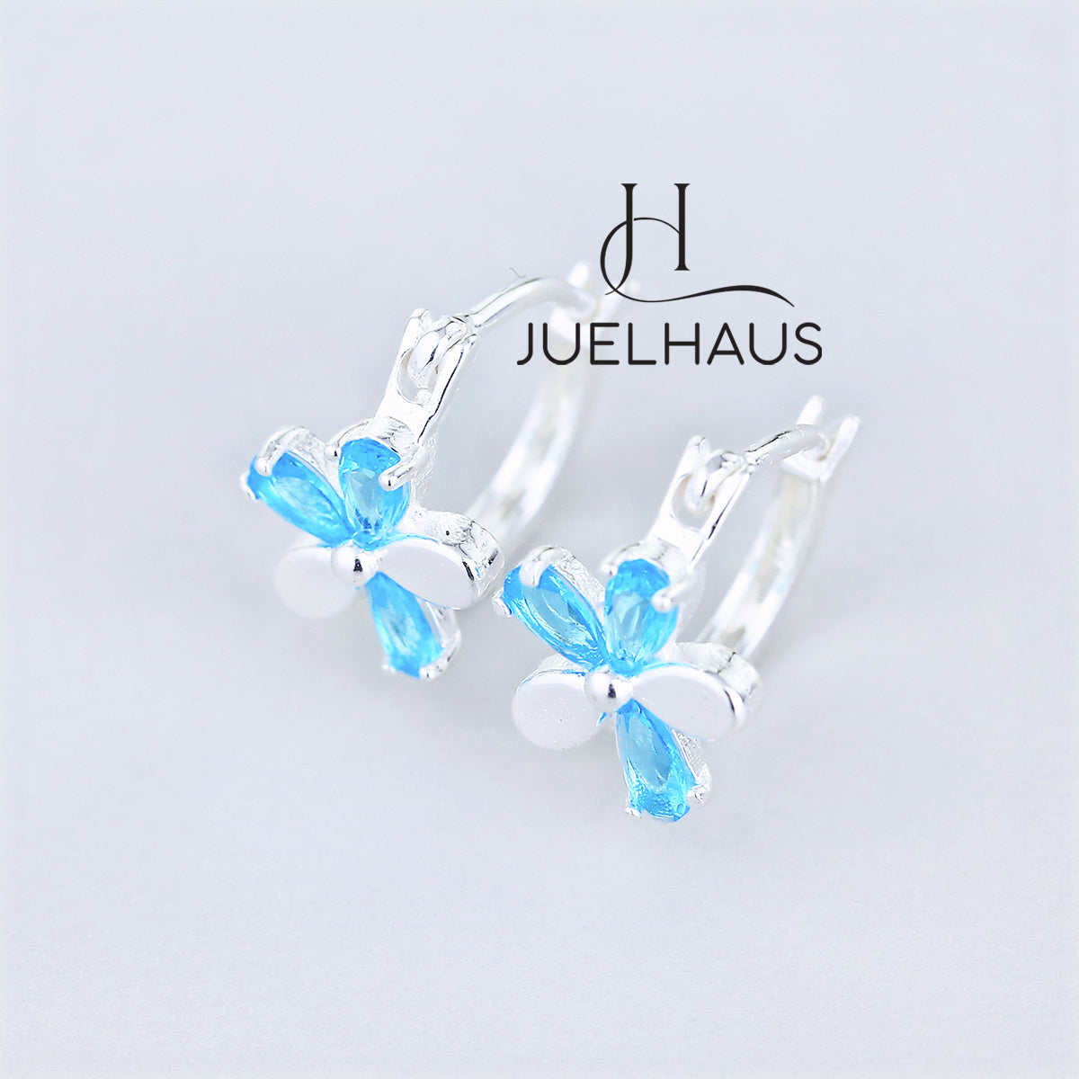 JUELHAUS Silver Earrings for Girls, Round Style, Lovely Five-Petaled Flower Shape