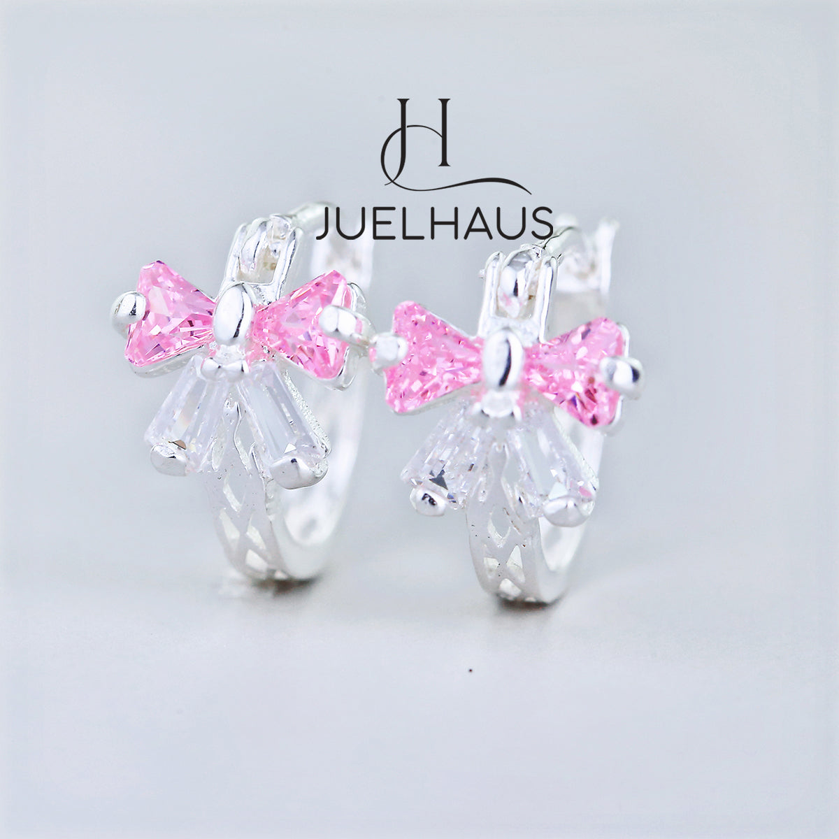 JUELHAUS Lovely and Outstanding Round Bow Shaped Silver Earrings for Children