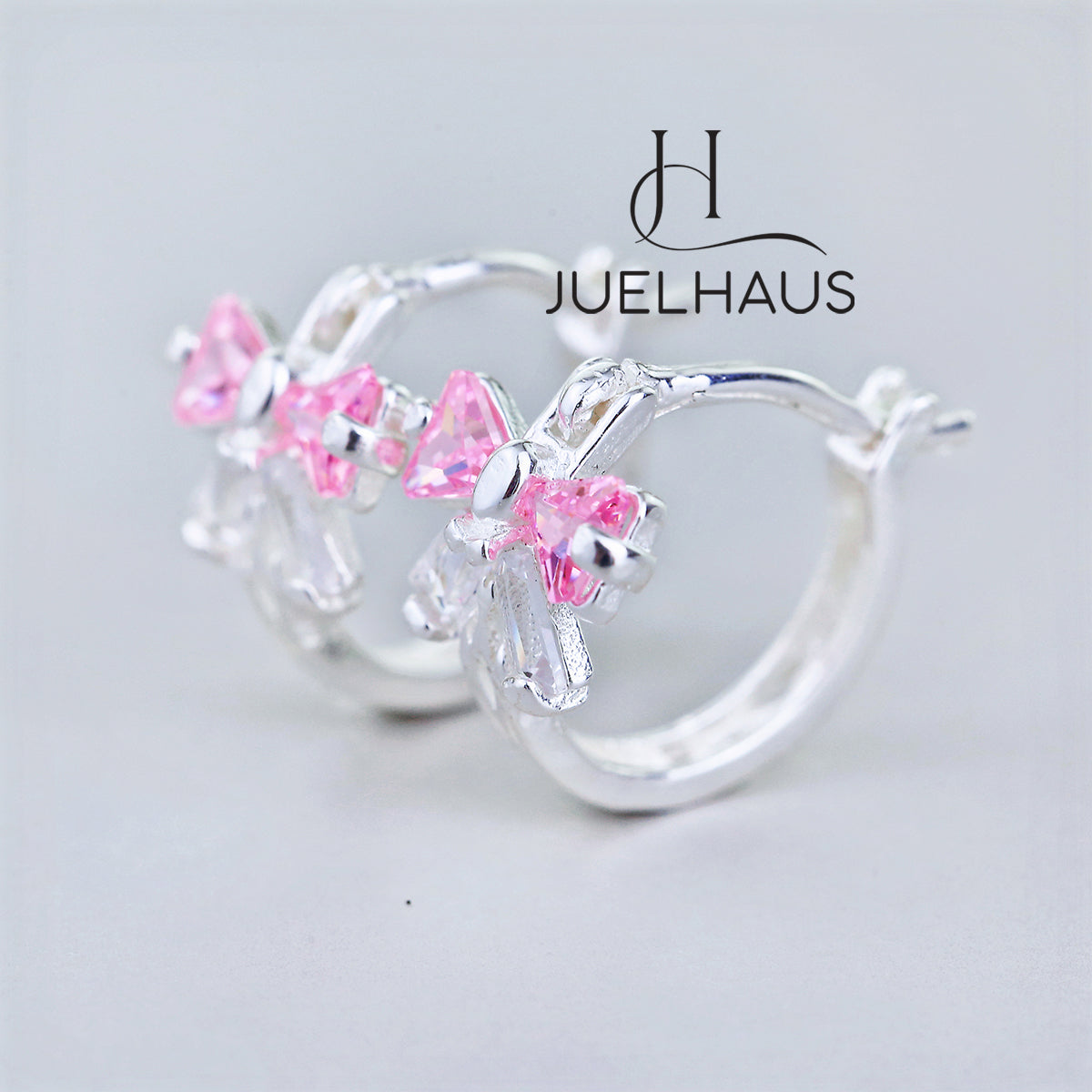 JUELHAUS Lovely and Outstanding Round Bow Shaped Silver Earrings for Children