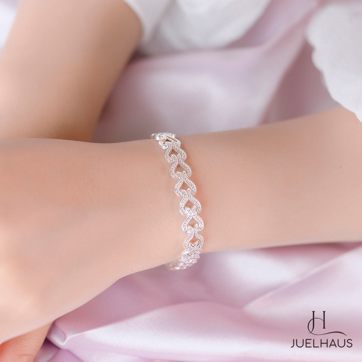 JUELHAUS S990 Pure Silver Bracelet for Women, Large, Thick, Sturdy Heart Shape