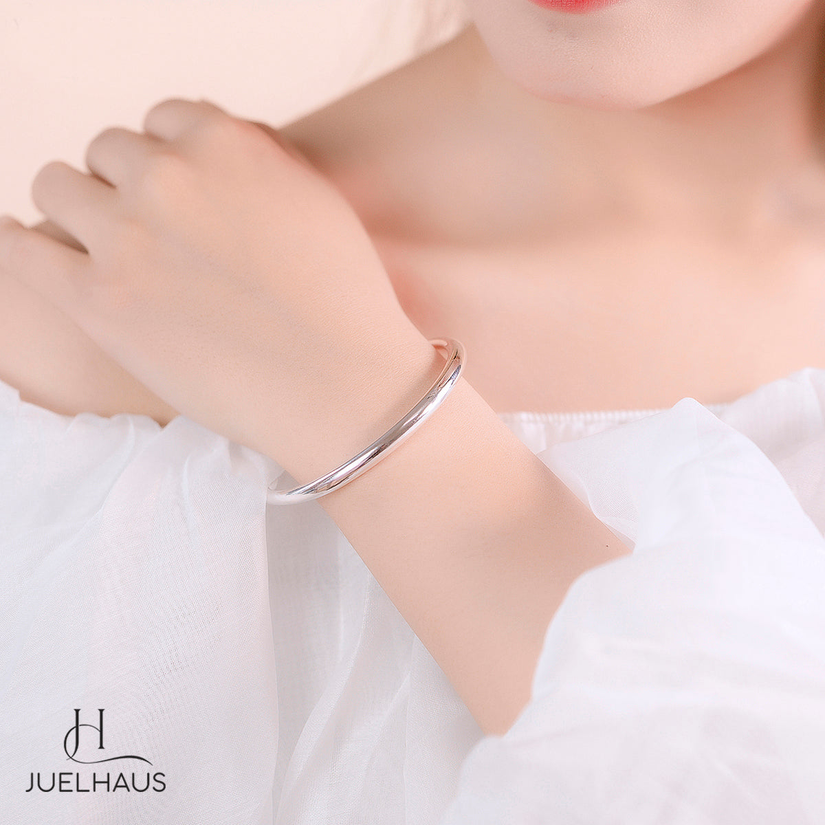JUELHAUS S990 Pure Silver Bracelet for Women, Smooth, Unpolished, Adjustable Size, Super Durable, Sun and Wind Resistant
