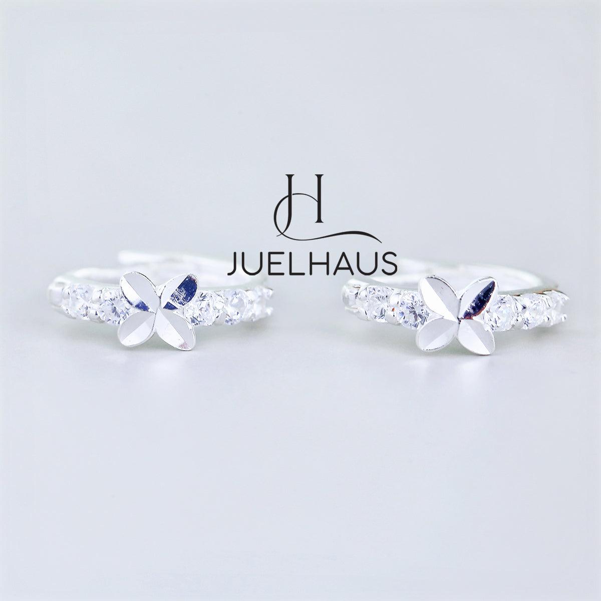 JUELHAUS Silver Earrings for Children, Non-Round Style, 1 Row of Cute Small Stones with 4 Bright Milled Flowers
