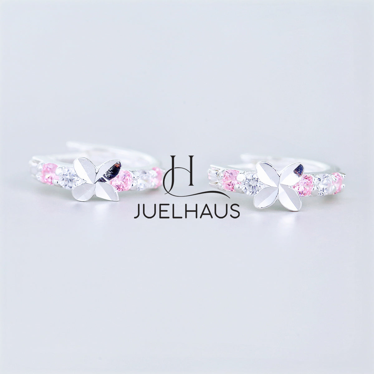 JUELHAUS Silver Earrings for Children, Non-Round Style, 1 Row of Cute Small Stones with 4 Bright Milled Flowers