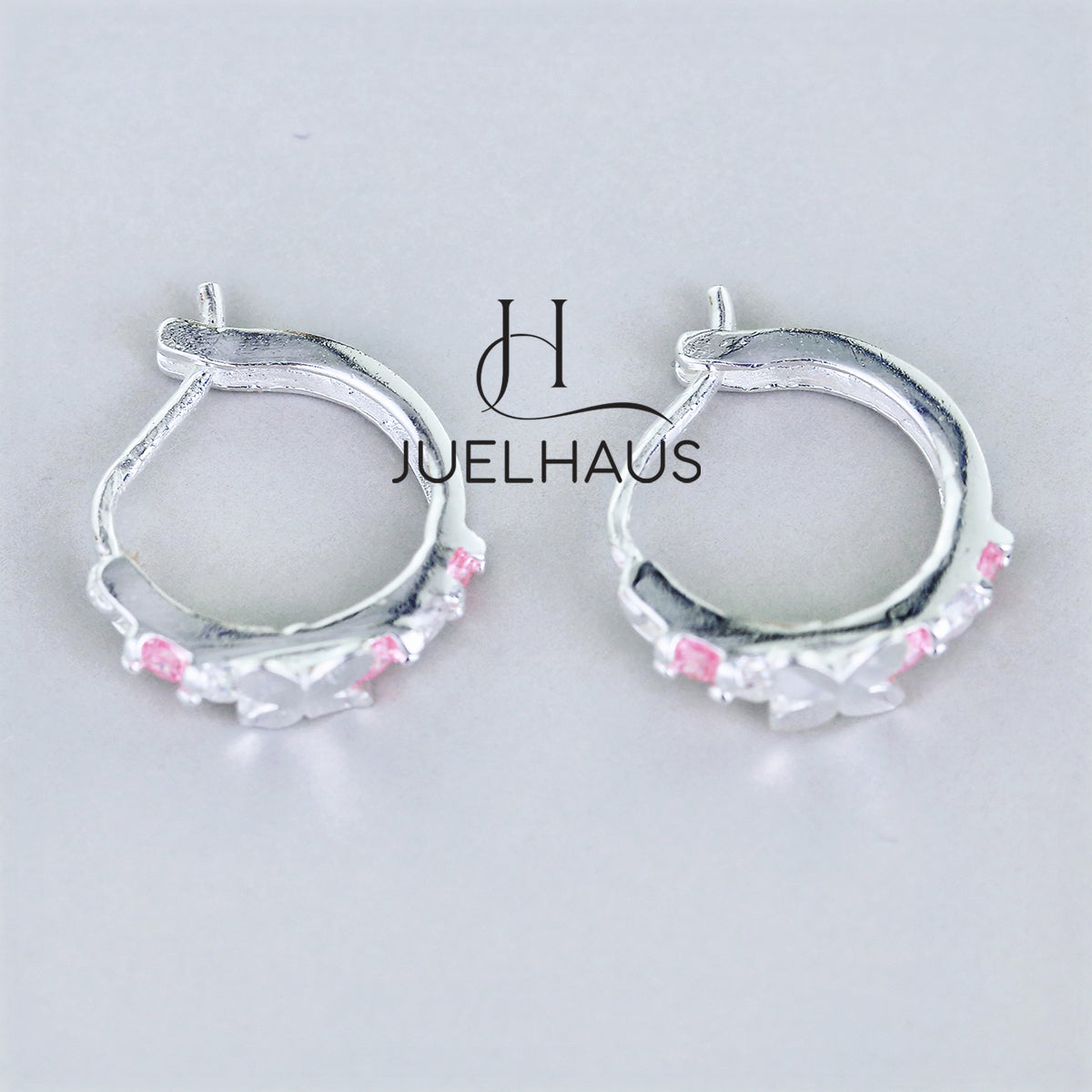 JUELHAUS Silver Earrings for Children, Non-Round Style, 1 Row of Cute Small Stones with 4 Bright Milled Flowers