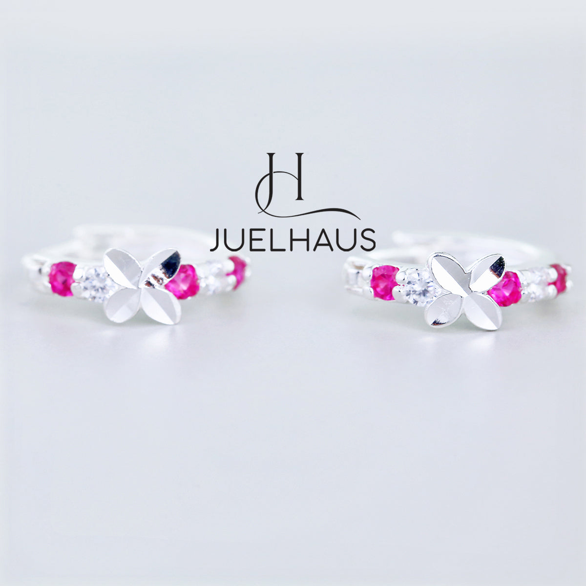 JUELHAUS Silver Earrings for Children, Non-Round Style, 1 Row of Cute Small Stones with 4 Bright Milled Flowers