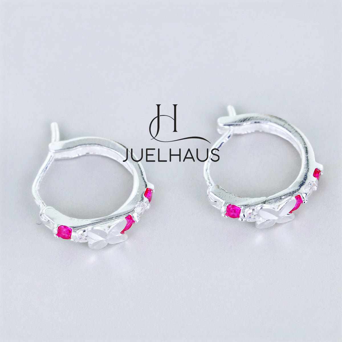 JUELHAUS Silver Earrings for Children, Non-Round Style, 1 Row of Cute Small Stones with 4 Bright Milled Flowers