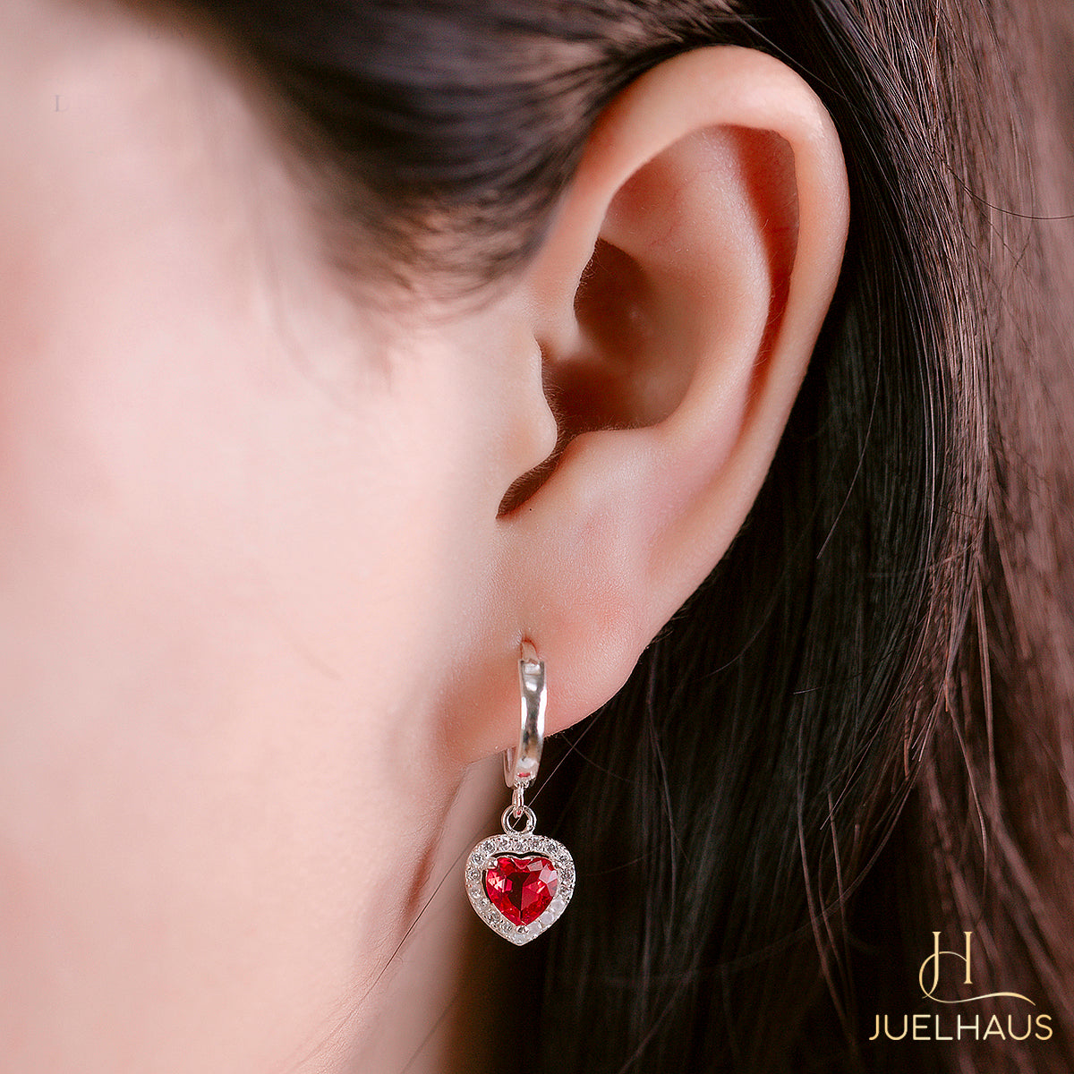 JUELHAUS Silver Earrings for boyfriend's mother S925 Heart-shaped Tung Teng style with stones and beautiful, luxurious and attractive edges