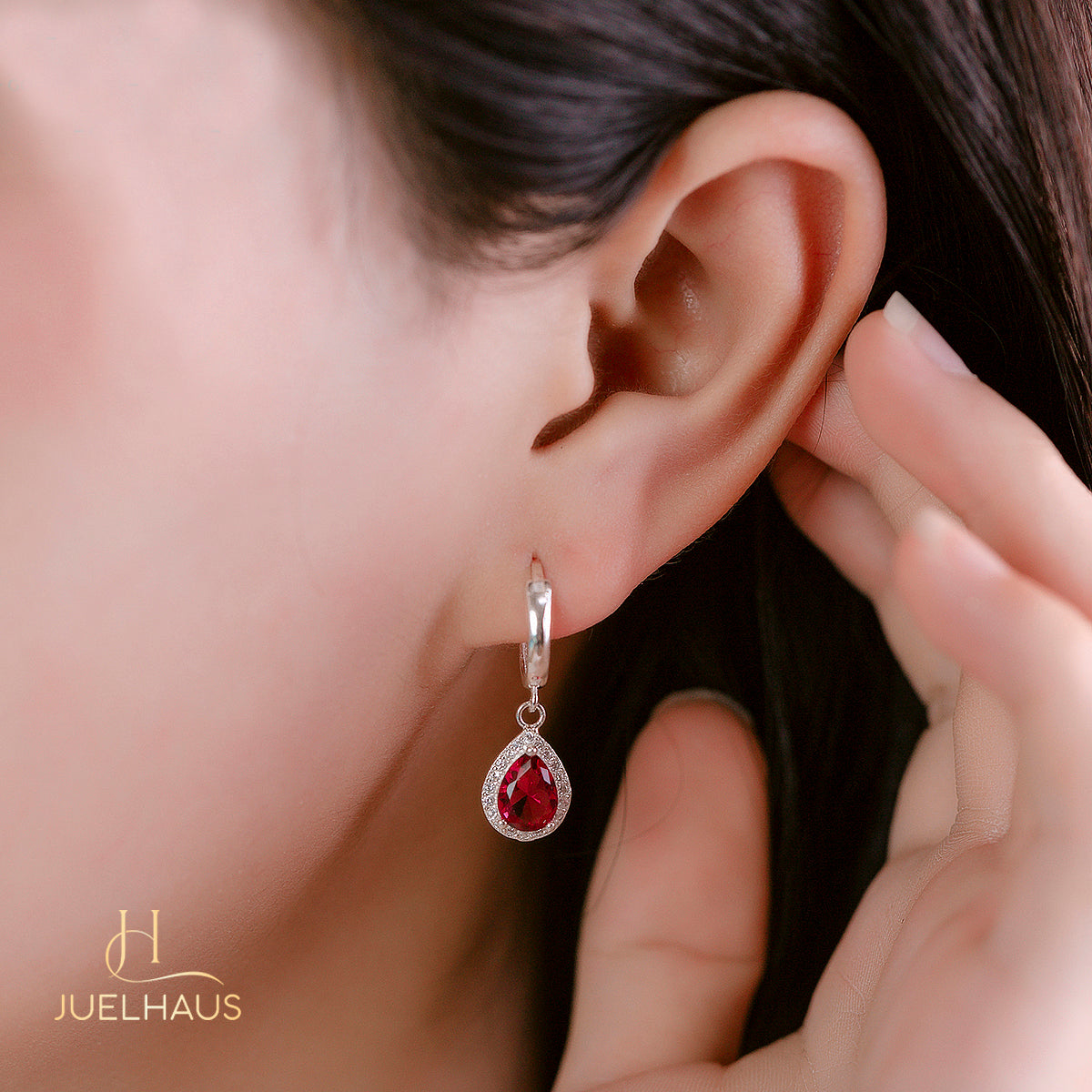 JUELHAUS S925 Silver Earrings for Women, Elegant and Luxurious Teardrop Shape Tung Teng Style