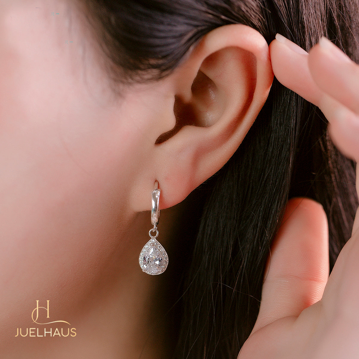 JUELHAUS S925 Silver Earrings for Women, Elegant and Luxurious Teardrop Shape Tung Teng Style