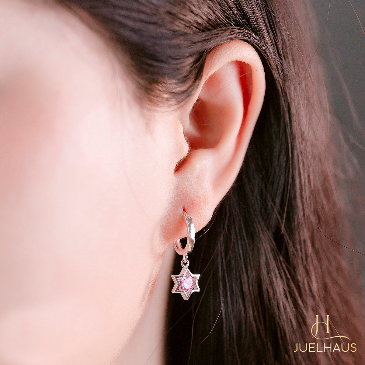 JUELHAUS S925 Children's Silver Earrings Long Tung Teng Style with Sparkling Stone Stars