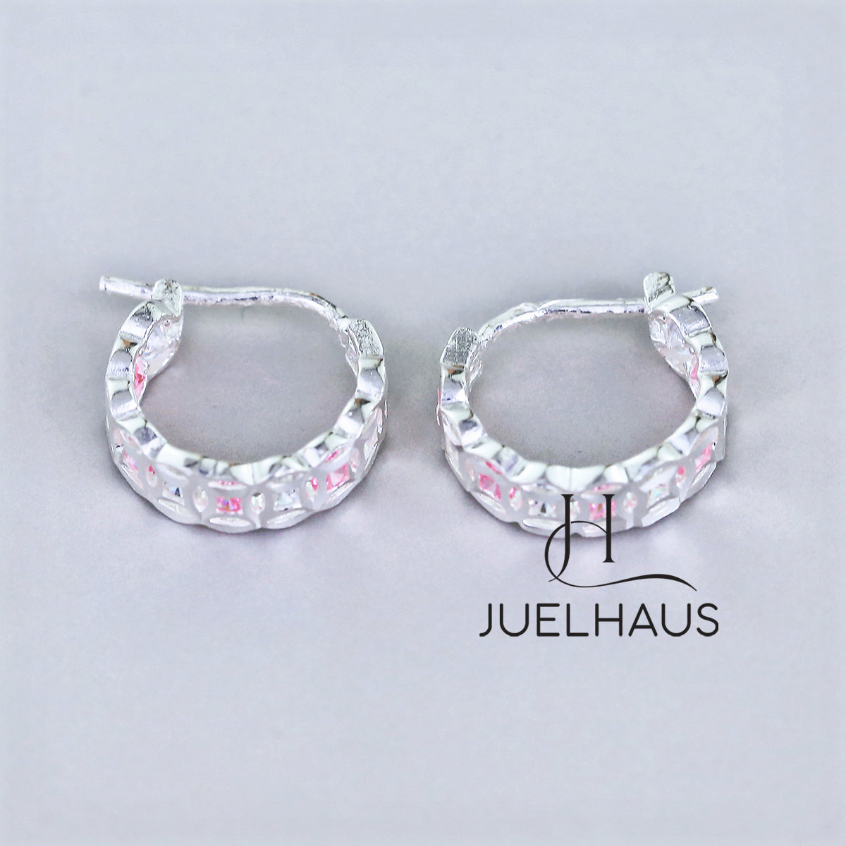 JUELHAUS Silver Earrings for Children, Non-Round Shaped with Sparkling Milled Money