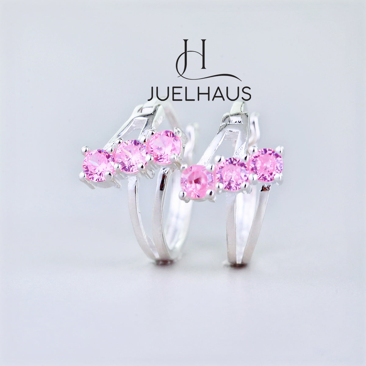 JUELHAUS Women's Sterling Silver Earrings with Solid Round Stones with 3 Outstanding Horizontal Stones