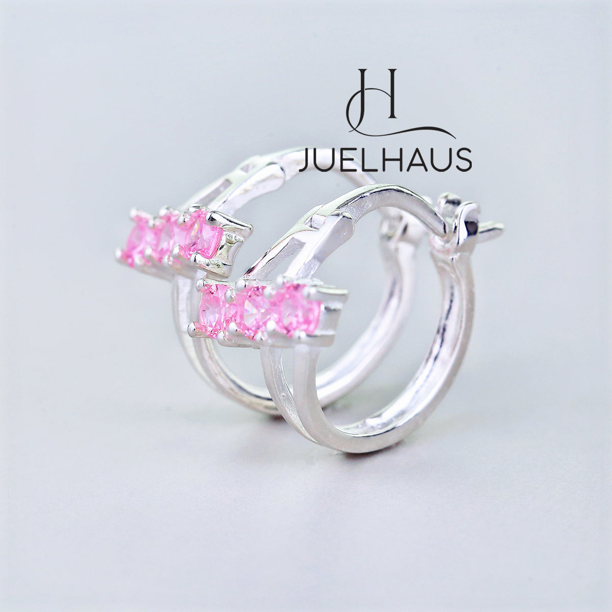 JUELHAUS Women's Sterling Silver Earrings with Solid Round Stones with 3 Outstanding Horizontal Stones