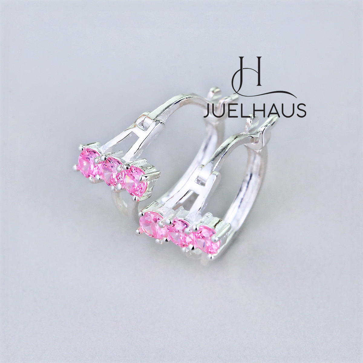 JUELHAUS Women's Sterling Silver Earrings with Solid Round Stones with 3 Outstanding Horizontal Stones