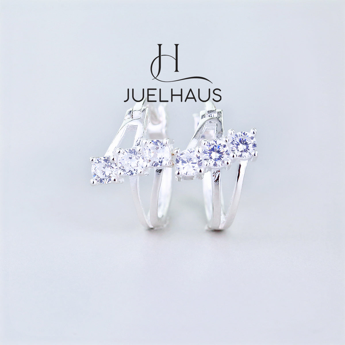 JUELHAUS Women's Sterling Silver Earrings with Solid Round Stones with 3 Outstanding Horizontal Stones