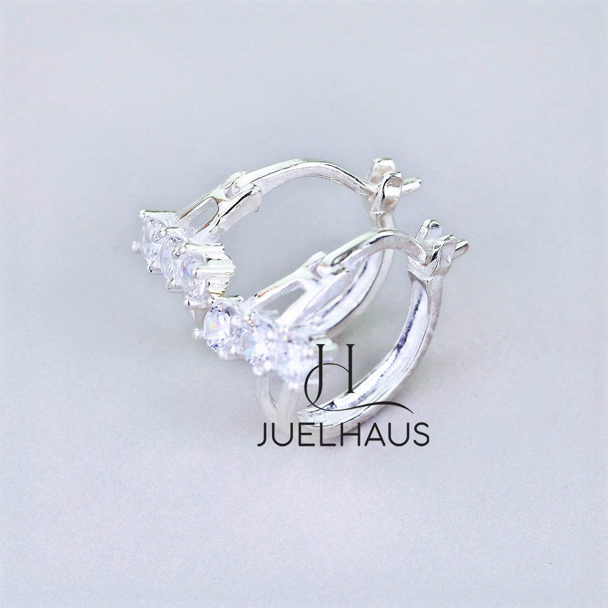 JUELHAUS Women's Sterling Silver Earrings with Solid Round Stones with 3 Outstanding Horizontal Stones