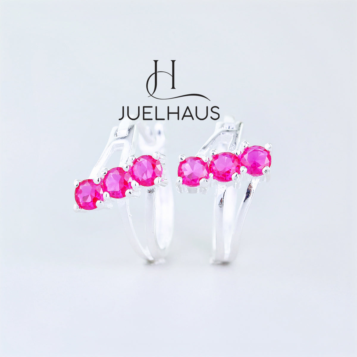 JUELHAUS Women's Sterling Silver Earrings with Solid Round Stones with 3 Outstanding Horizontal Stones