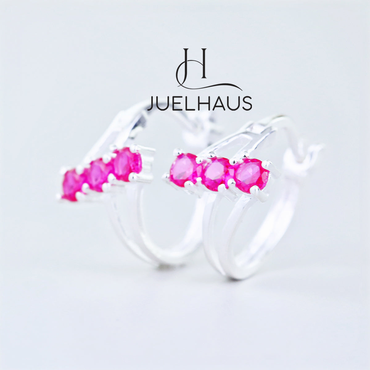 JUELHAUS Women's Sterling Silver Earrings with Solid Round Stones with 3 Outstanding Horizontal Stones