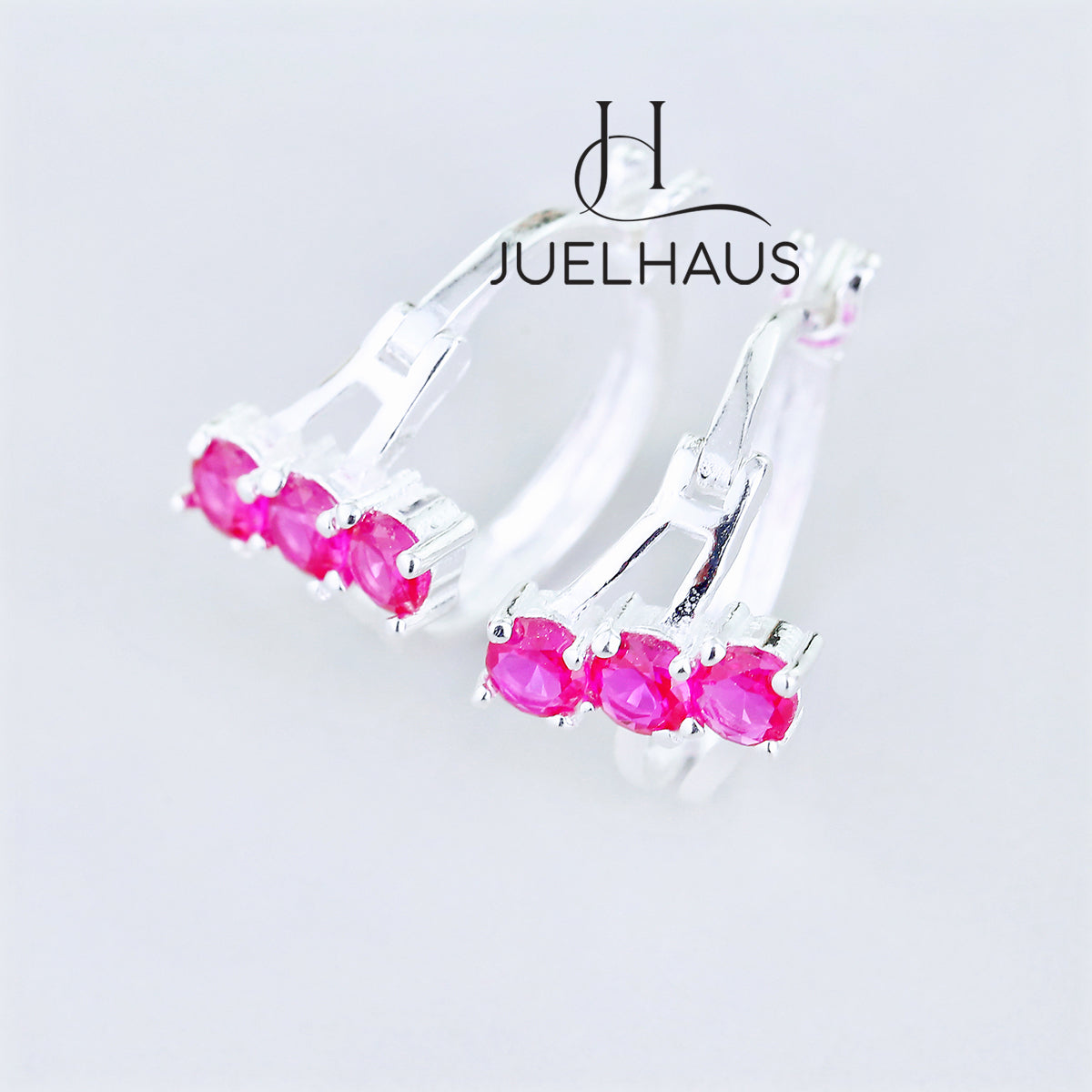 JUELHAUS Women's Sterling Silver Earrings with Solid Round Stones with 3 Outstanding Horizontal Stones