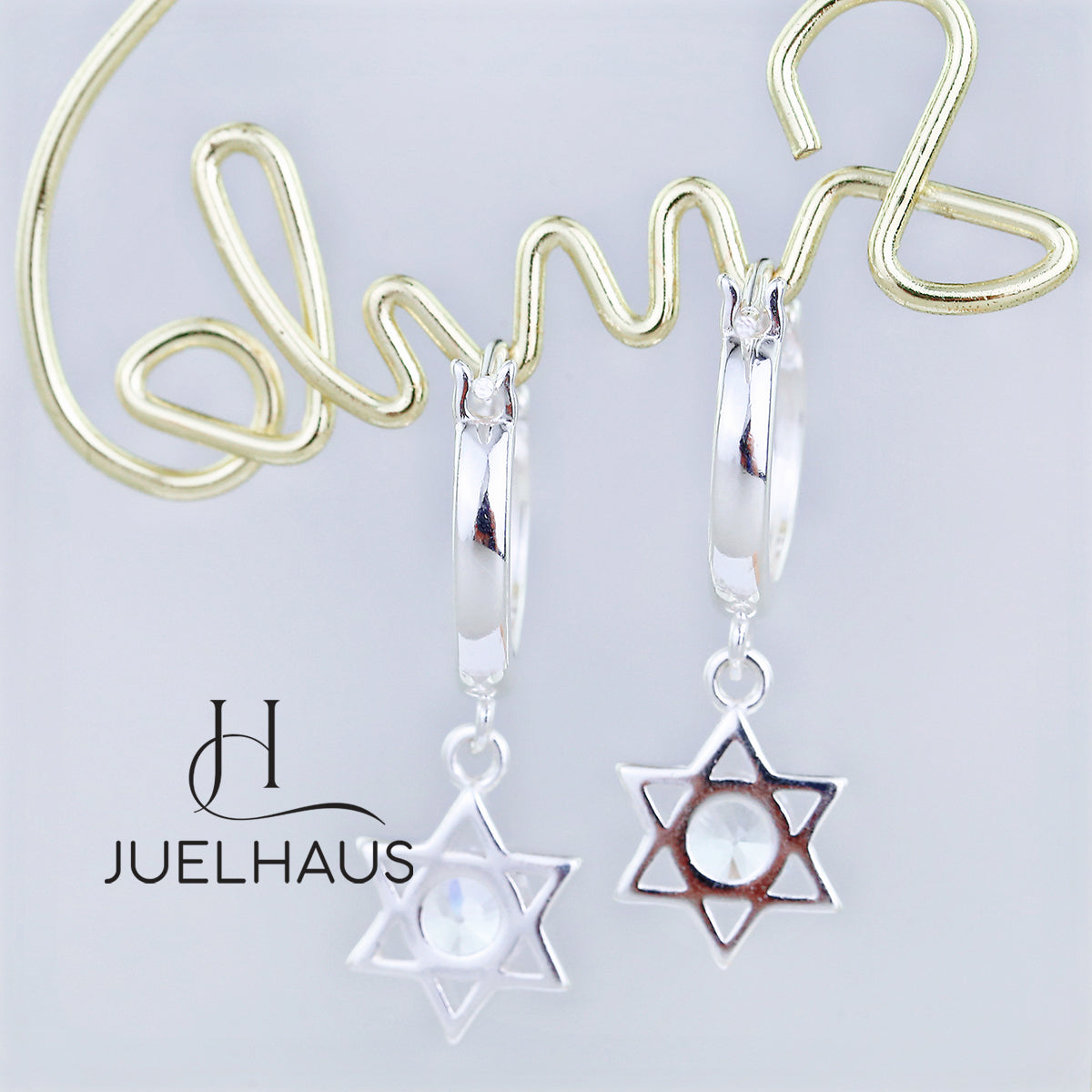 JUELHAUS S925 Children's Silver Earrings Long Tung Teng Style with Sparkling Stone Stars