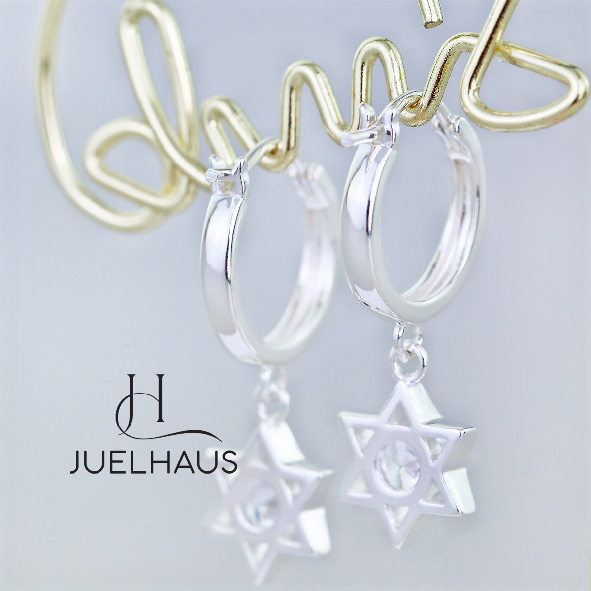 JUELHAUS S925 Children's Silver Earrings Long Tung Teng Style with Sparkling Stone Stars
