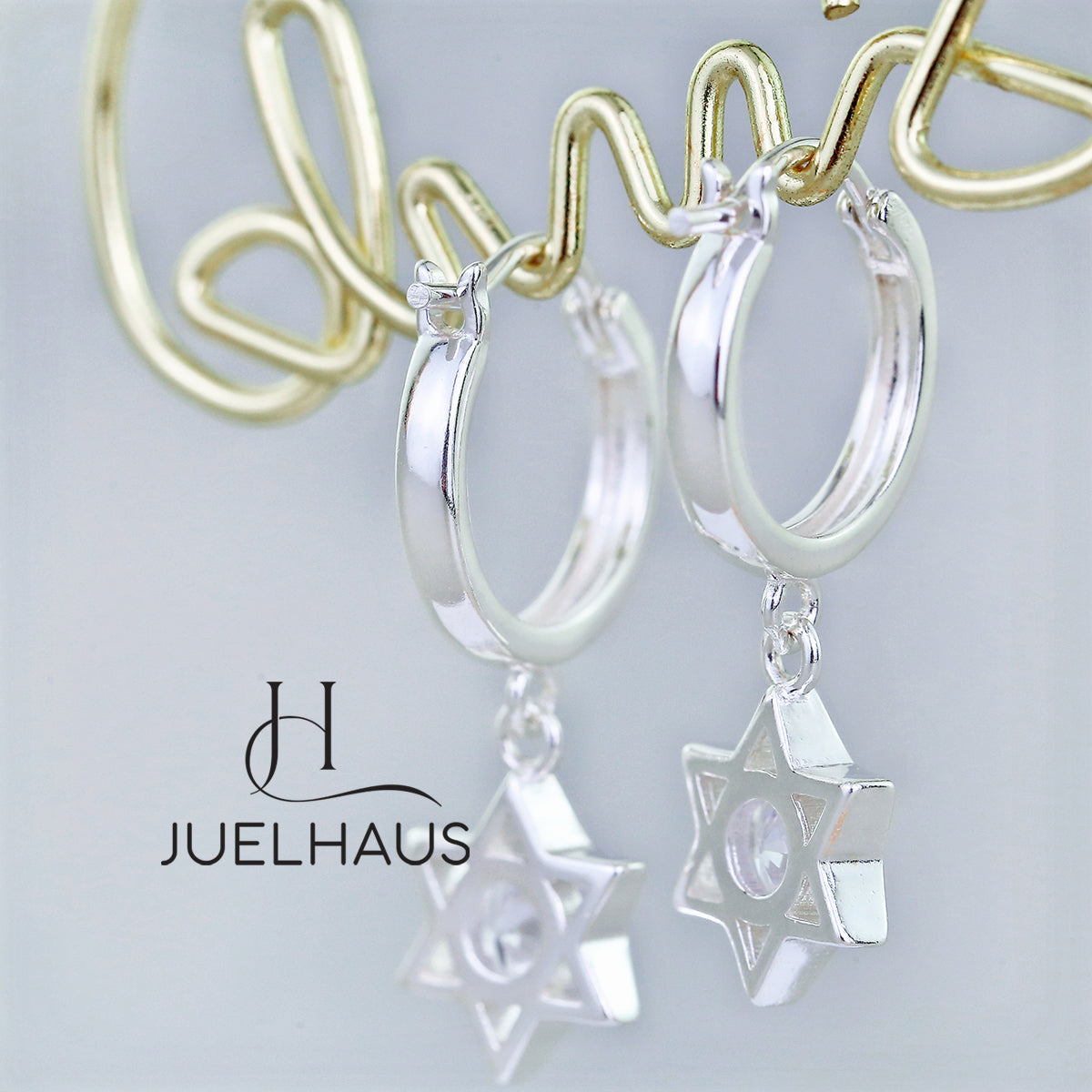 JUELHAUS S925 Children's Silver Earrings Long Tung Teng Style with Sparkling Stone Stars