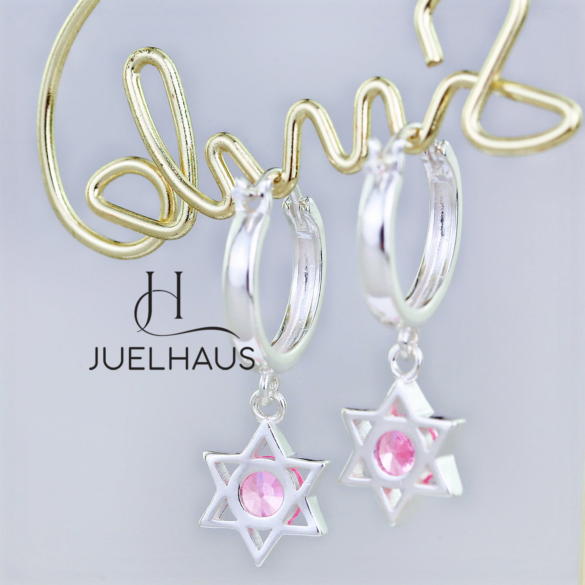 JUELHAUS S925 Children's Silver Earrings Long Tung Teng Style with Sparkling Stone Stars