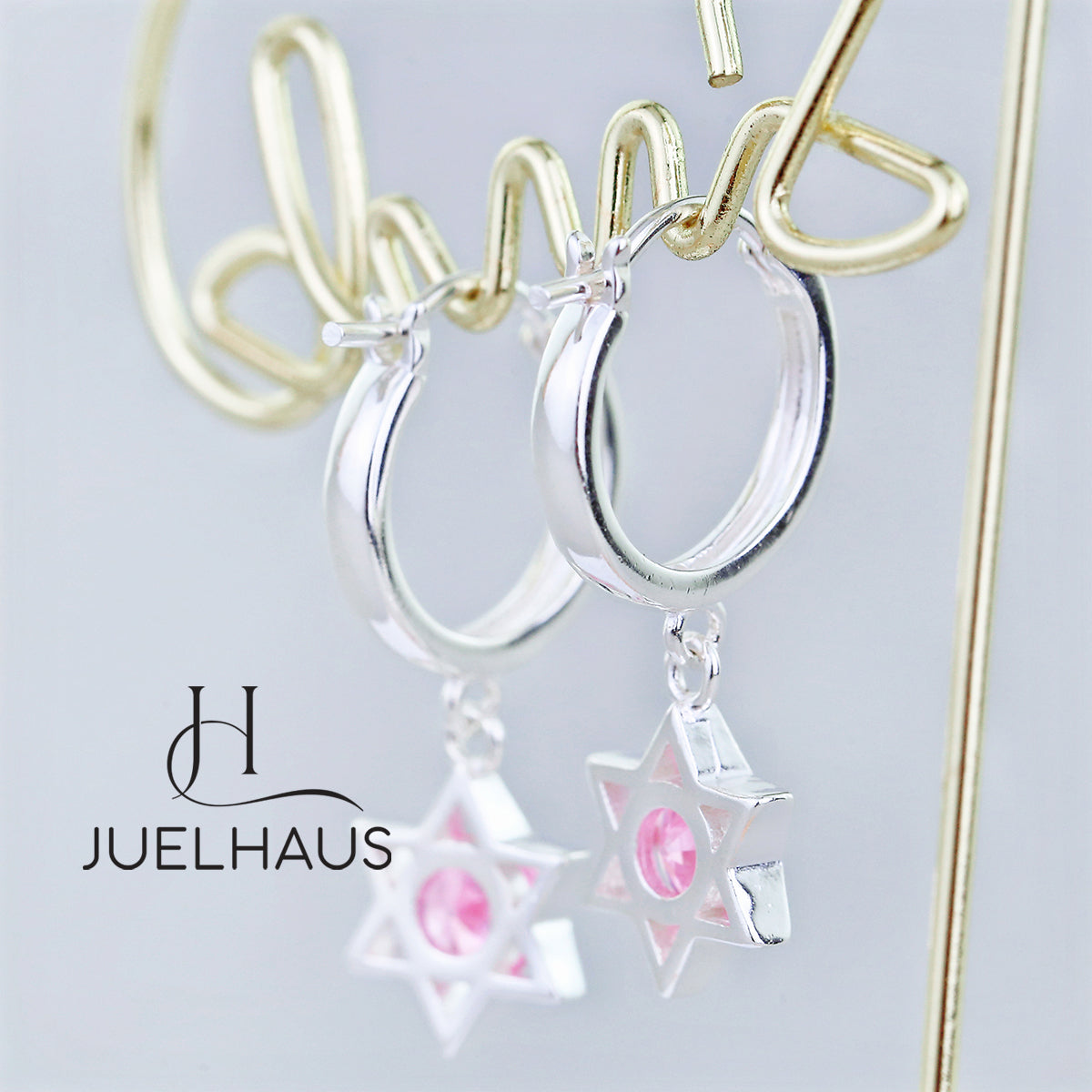 JUELHAUS S925 Children's Silver Earrings Long Tung Teng Style with Sparkling Stone Stars
