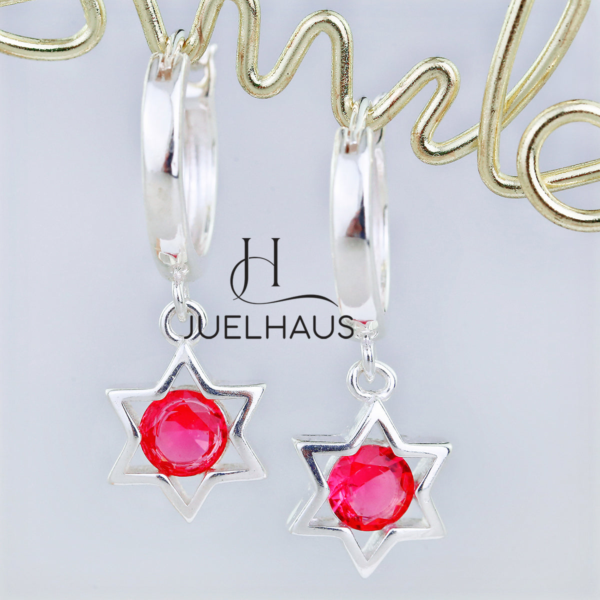 JUELHAUS S925 Children's Silver Earrings Long Tung Teng Style with Sparkling Stone Stars