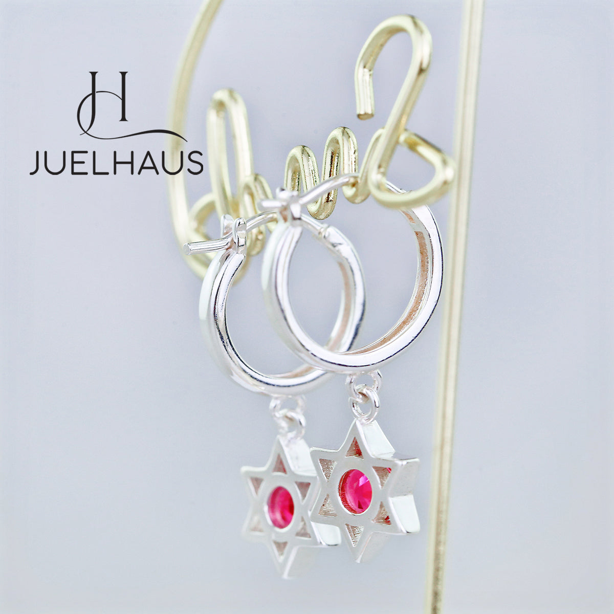 JUELHAUS S925 Children's Silver Earrings Long Tung Teng Style with Sparkling Stone Stars