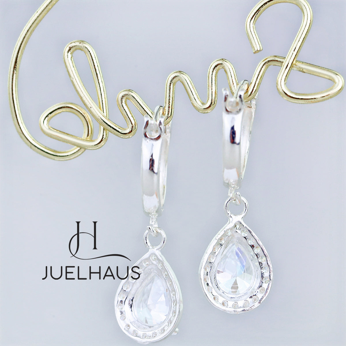 JUELHAUS S925 Silver Earrings for Women, Elegant and Luxurious Teardrop Shape Tung Teng Style