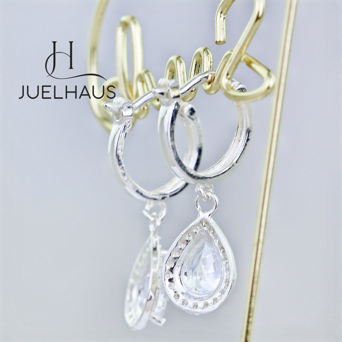 JUELHAUS S925 Silver Earrings for Women, Elegant and Luxurious Teardrop Shape Tung Teng Style