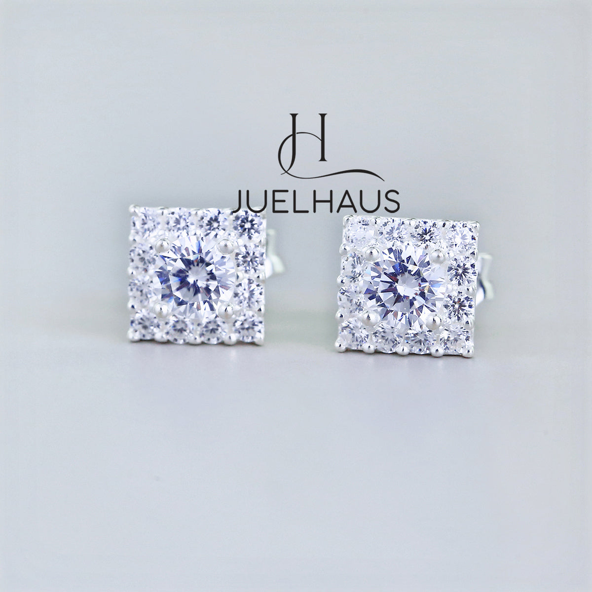 JUELHAUS Women's Silver Earrings with Square Stone Buds, Youthful and Modern Personality