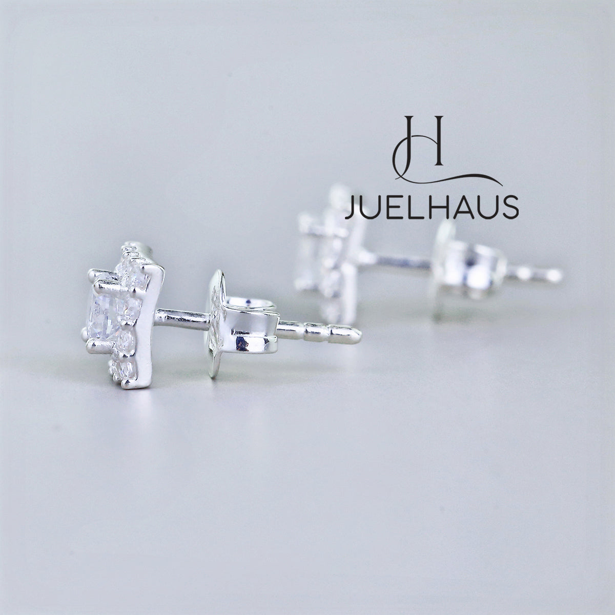 JUELHAUS Women's Silver Earrings with Square Stone Buds, Youthful and Modern Personality