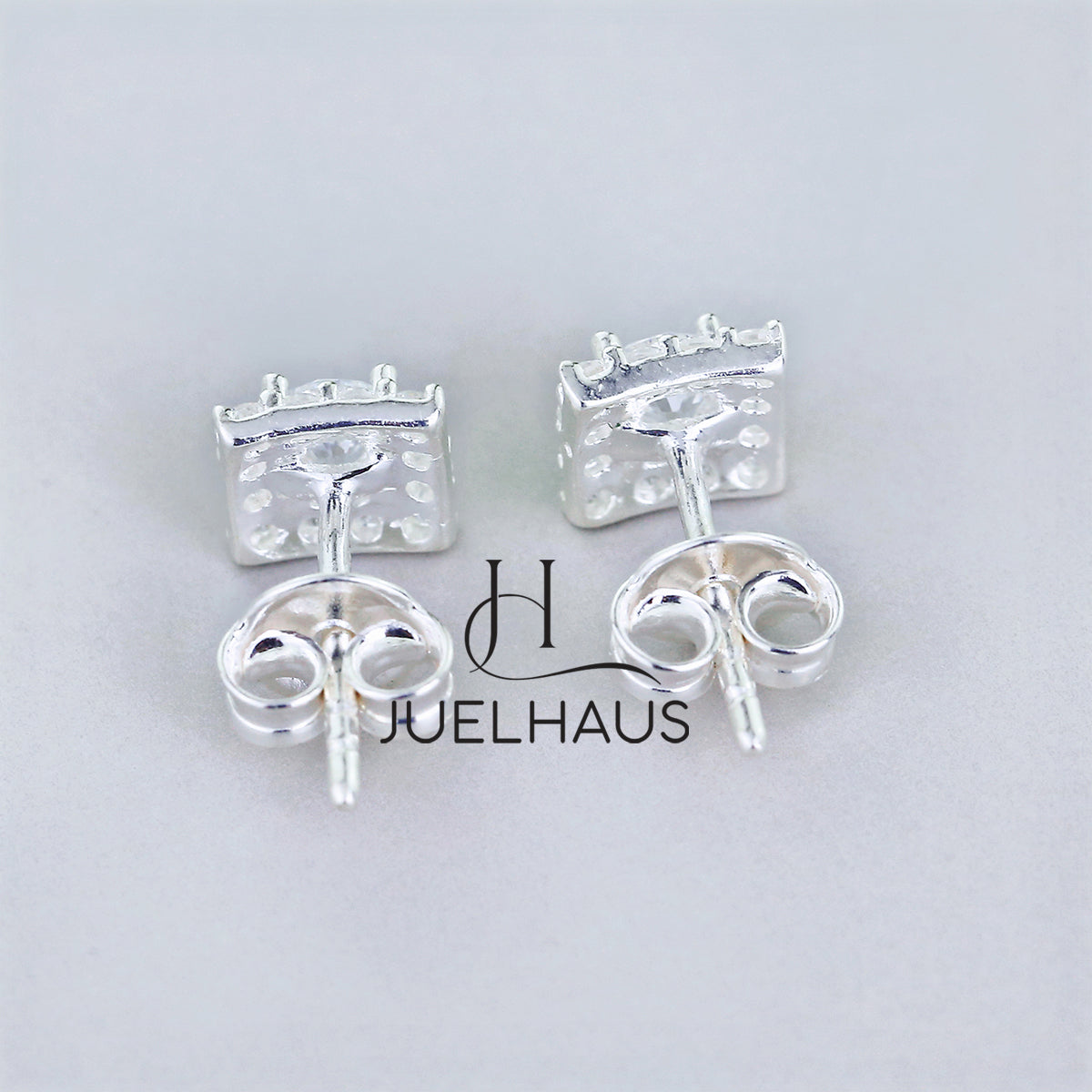 JUELHAUS Women's Silver Earrings with Square Stone Buds, Youthful and Modern Personality
